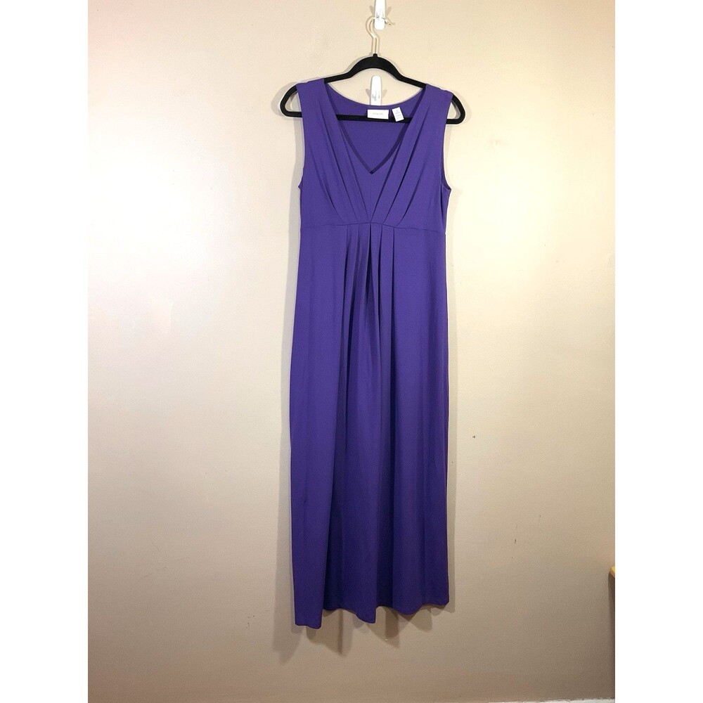 Chicos Sleeveless V-Neck Maxi Dress Size 1 M/8 Purple Minimalist Coastal Travel